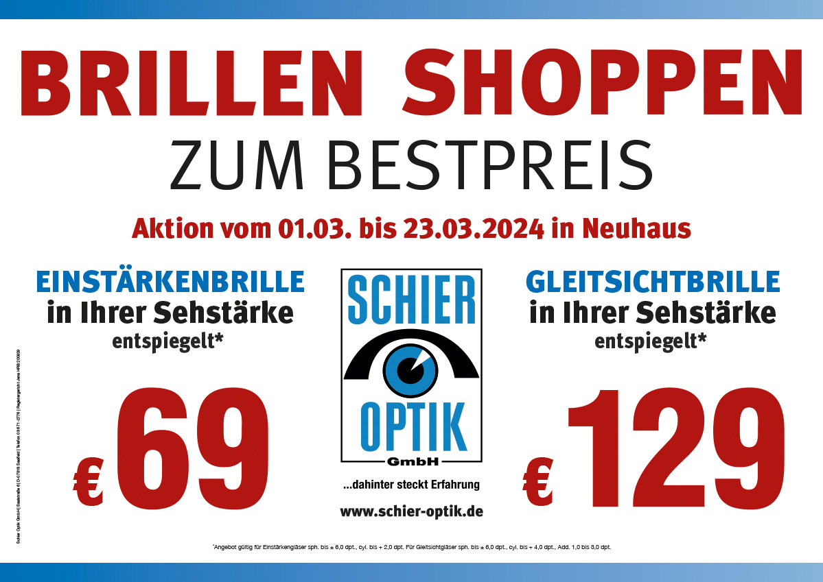 Brillen Shoppen zum Bestpreis-Aktion Februar 2024 Schier Optik Saalfeld Thüringen