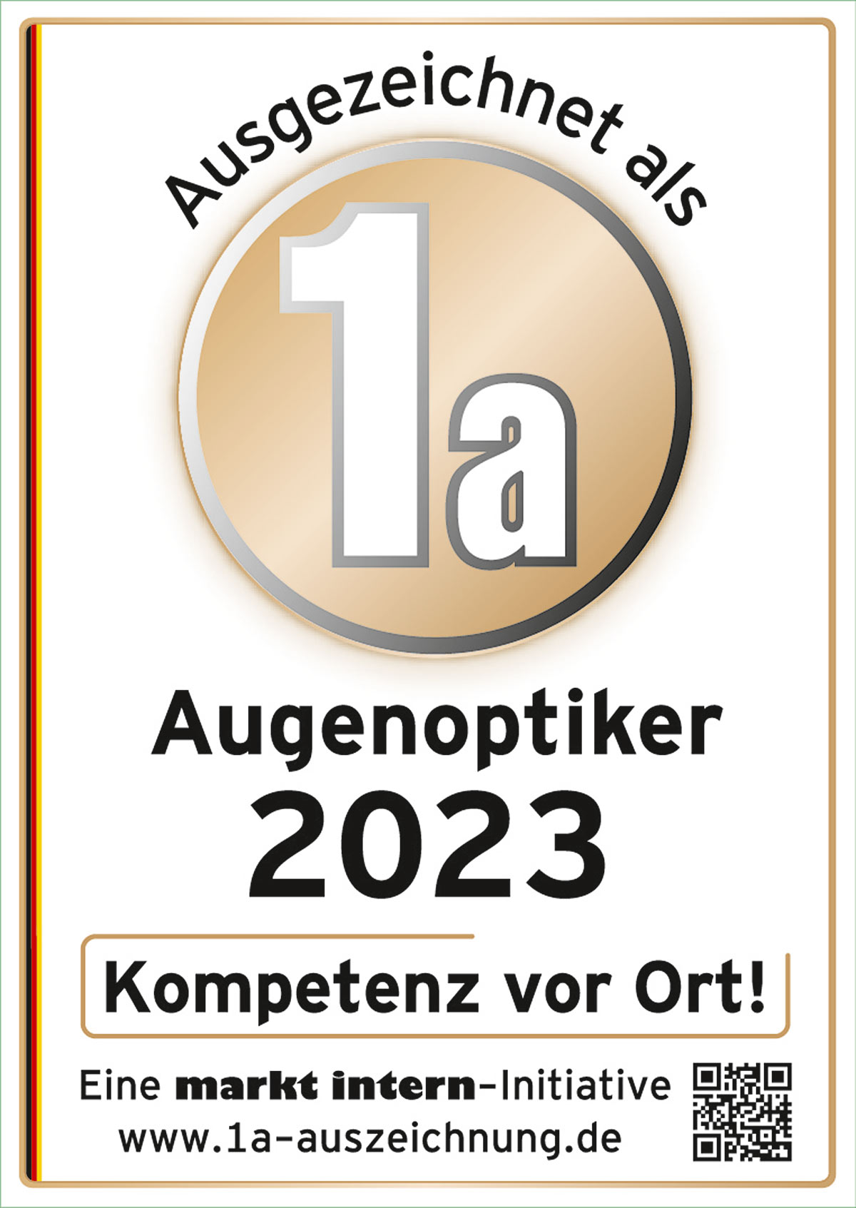 Aushezeichnet als 1 A Augenoptiker 2023 - Schier Optik Saalfeld/Neuhaus