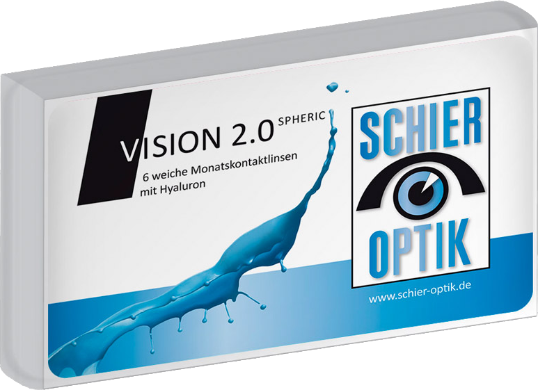 Die neue Schier Vision 2.0-Familie:
Mit der neuen Monatslinse Schier Vision 2.0 werden Sie sich von Anfang an wohl fühlen. Das moderne Material Silikonhydrogel bietet der Hornhaut beste Sauerstoffversorgung. Im Linsenkern eingebettetes Hyaluron sorgt während des ganzen Tages an der Linsenoberfläche für eine dauerhafte Benetzung. Damit  erhalten Sie selbst am PC und im Büro einen ca. 10 Stunden anhaltenden optimalen Tragekomfort.